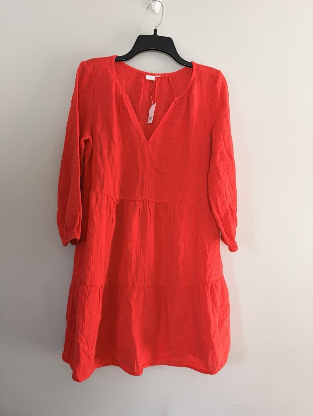 NWT XS Coral Red Dress Gap Lightweight Three Tiered Sundress Crinkle Gauze